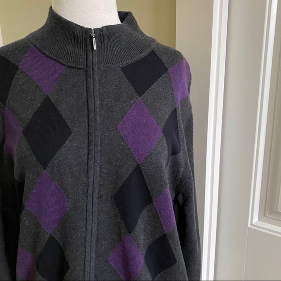 Claiborne Purple Gray Argyle Sweater - Picture 6 of 16